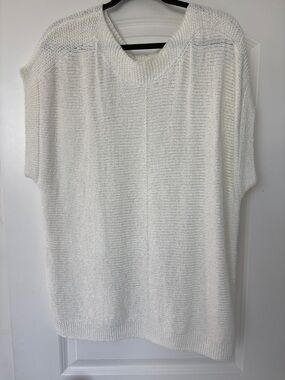 Cable & Gauge White Open-Knit Crewneck Sweater with button down back